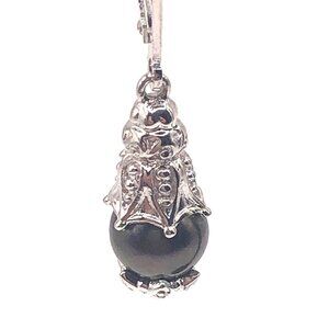 925 Sterling Silver Black Bead Drop Earrings Gothic Victorian Inspired Leverback